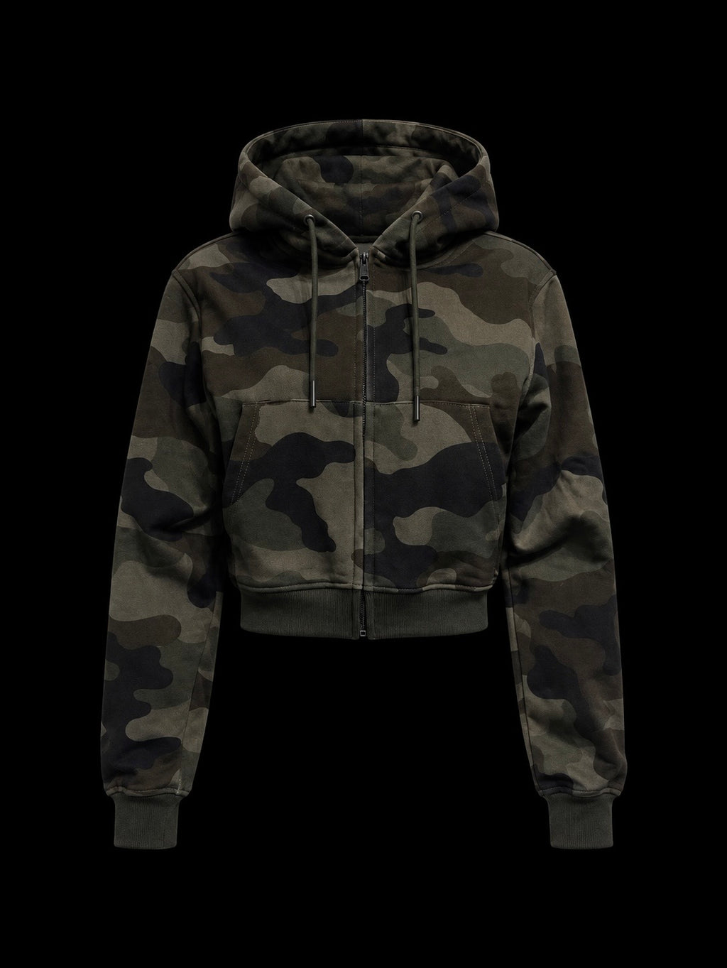 Green camo crop-top hoodie